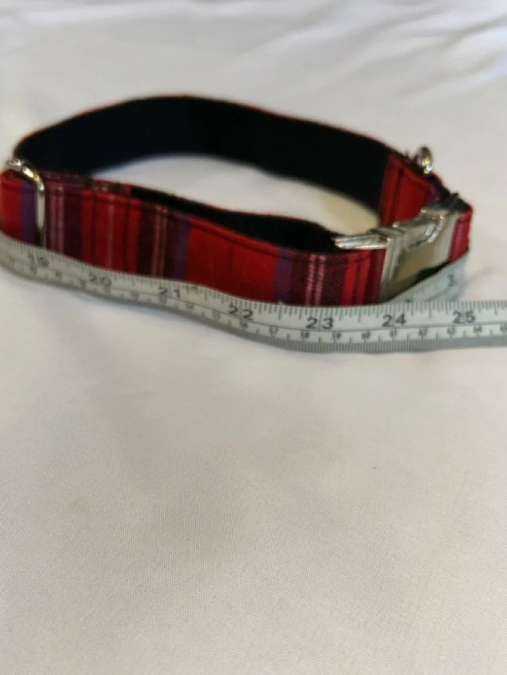 Red Plaid Dog Collar with Metal Buckle